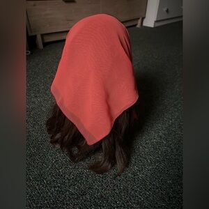 Vintage Bright Orange Chiffon Mesh Handkercheif Headband Head Covering Accessory